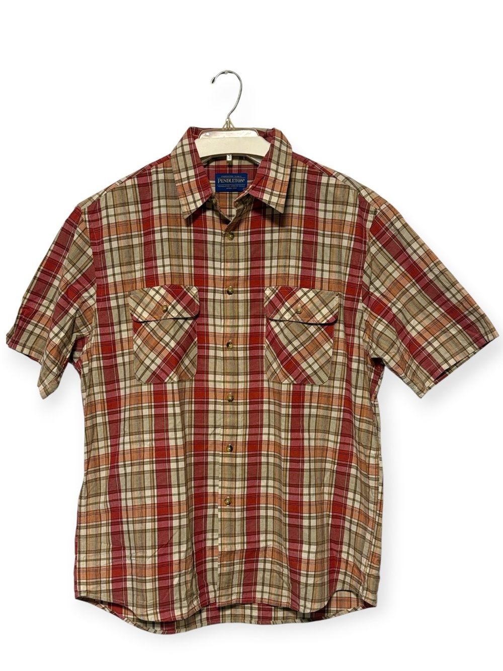 PENDLETON Hiker Shirt Red Plaid Short Sleeve Button Up Men's Large